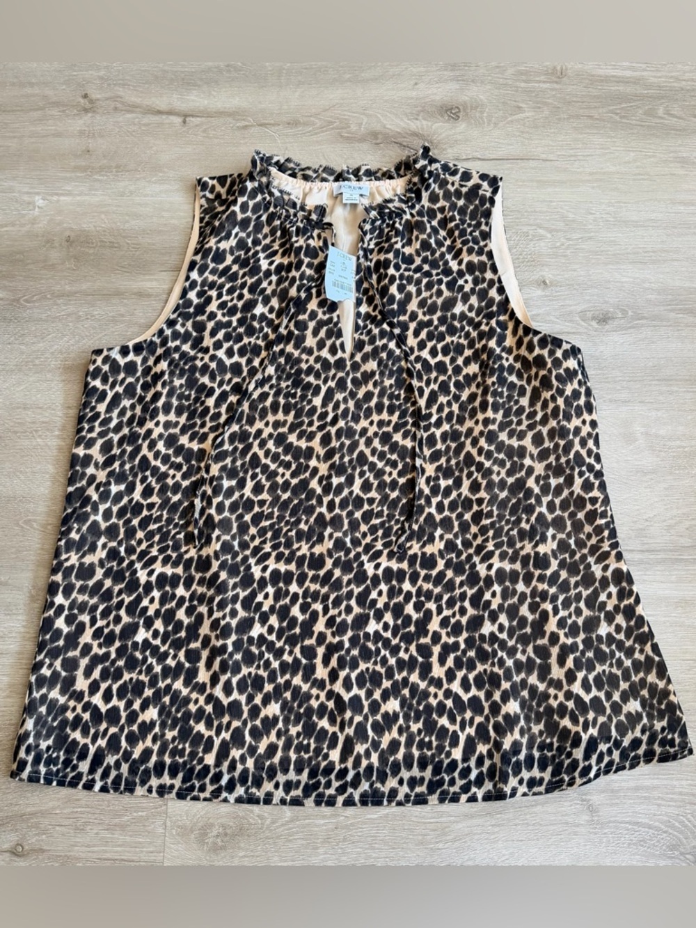 J. Crew Ruffle Tie Neck Top In Leopard Print Size S NWT